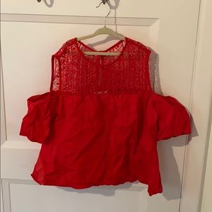 Red off shoulder shirt with lace